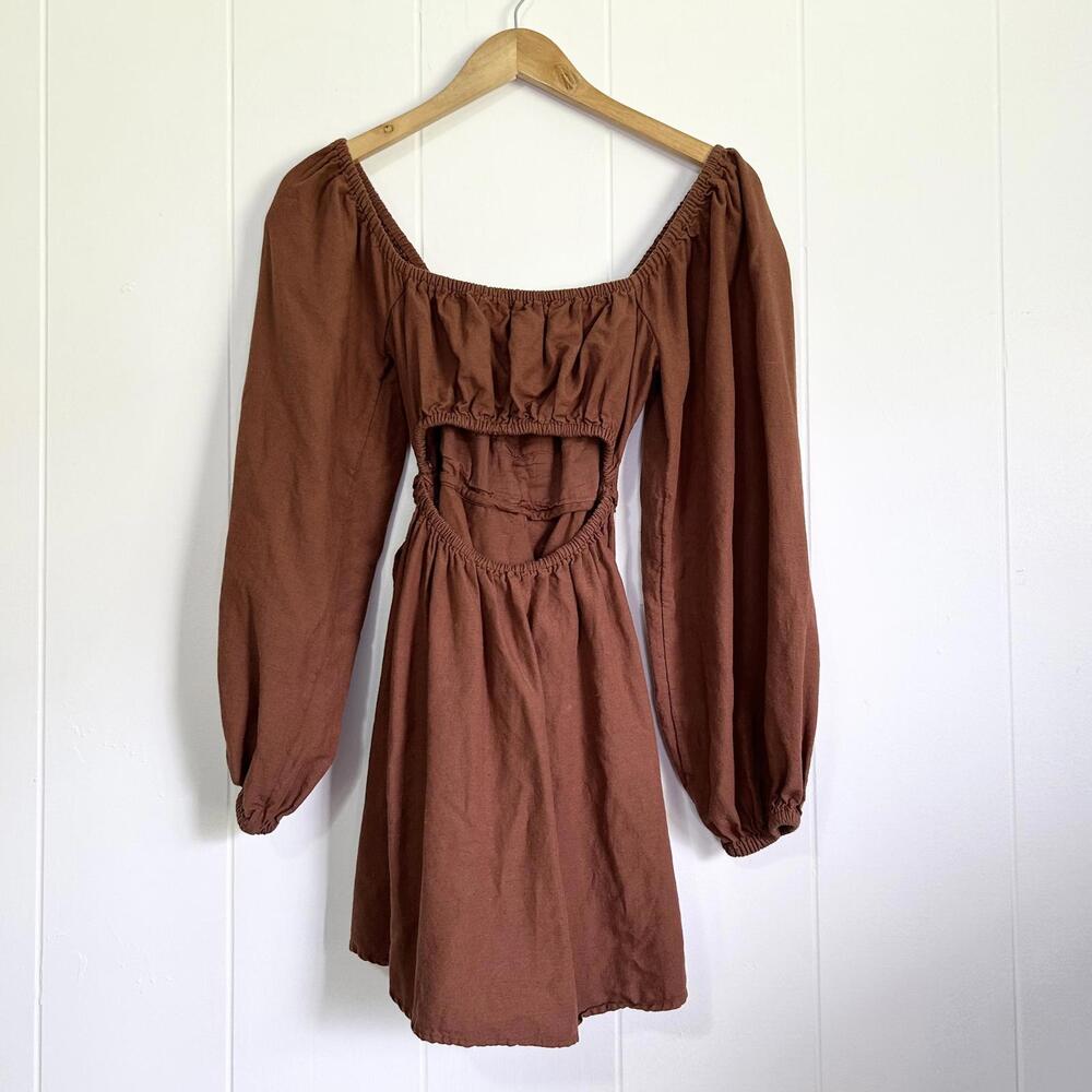 LSPACE Brown Cutout Long Sleeve Mini Dress Women's Small